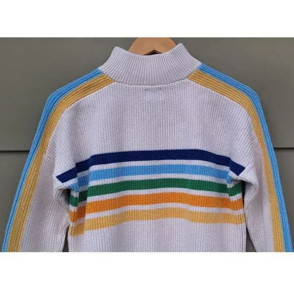 Land's End Women's Drifter 1/4 Zip 100% Cotton Striped Sweater Cream Rainbow S - Picture 9 of 10
